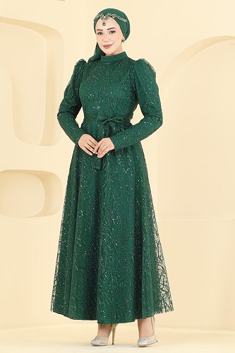 moda selvim Evening Dress 5835EDFK1198 Emerald - Thumbnail