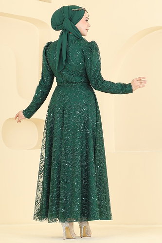 moda selvim Evening Dress 5835EDFK1198 Emerald - Thumbnail