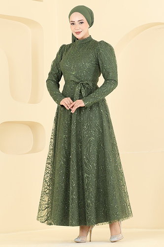 moda selvim فستان سهرة اخضر عفني 5835EDFK1198 - Thumbnail