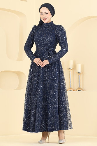 moda selvim Evening Dress 5835EDFK1198 Navy Blue - Thumbnail