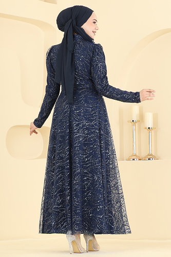 moda selvim فستان سهرة كحلي 5835EDFK1198 - Thumbnail