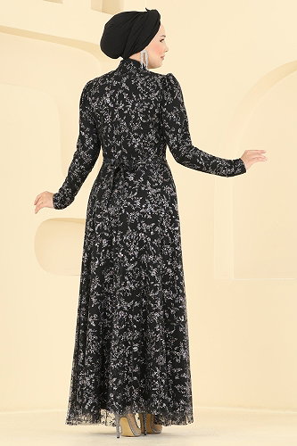 moda selvim Evening Dress 5837EDFK1198 Black - Thumbnail