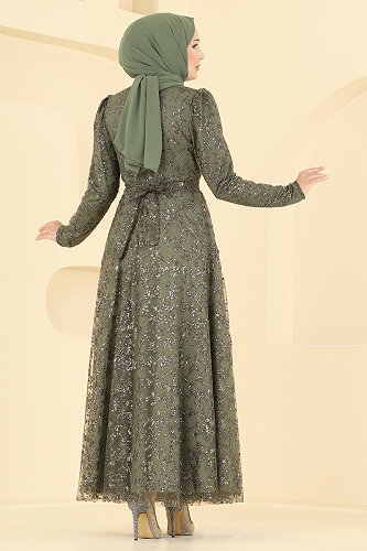 moda selvim فستان سهرة اخضر عفني 5837EDFK1198 - Thumbnail