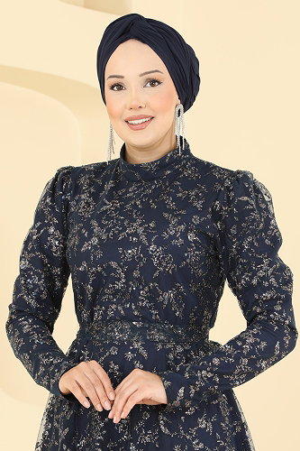 moda selvim Evening Dress 5837EDFK1198 Navy Blue - Thumbnail