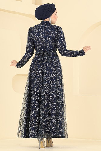 moda selvim Evening Dress 5837EDFK1198 Navy Blue - Thumbnail