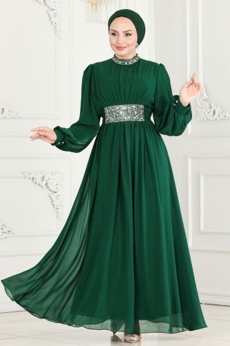 moda selvim Evening Dress 5839AB368 Emerald - Thumbnail