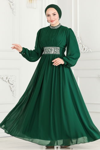 moda selvim Evening Dress 5839AB368 Emerald - Thumbnail