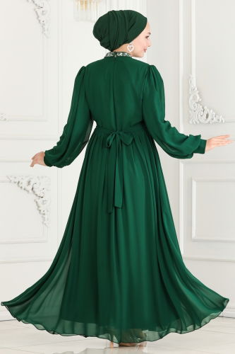 moda selvim Evening Dress 5839AB368 Emerald - Thumbnail