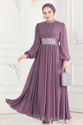 moda selvim Evening Dress 5839AB368 Lilac - Thumbnail