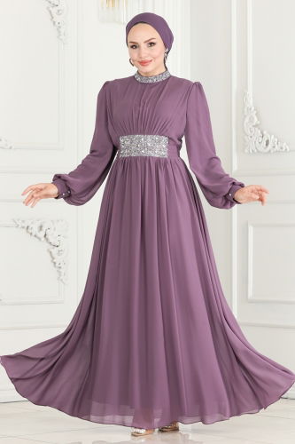 moda selvim Evening Dress 5839AB368 Lilac - Thumbnail