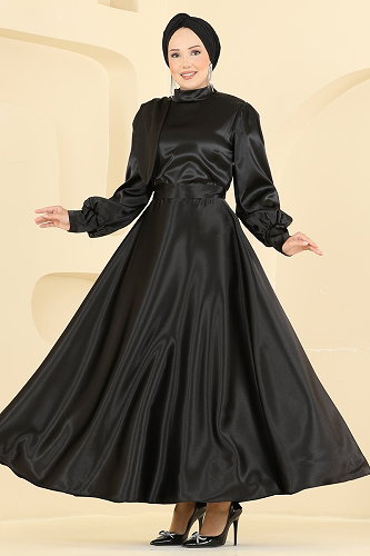 moda selvim Evening Dress 5845EDFK1198 Black - Thumbnail