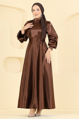 moda selvim Evening Dress 5845EDFK1198 Brown - Thumbnail