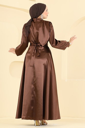 moda selvim Evening Dress 5845EDFK1198 Brown - Thumbnail