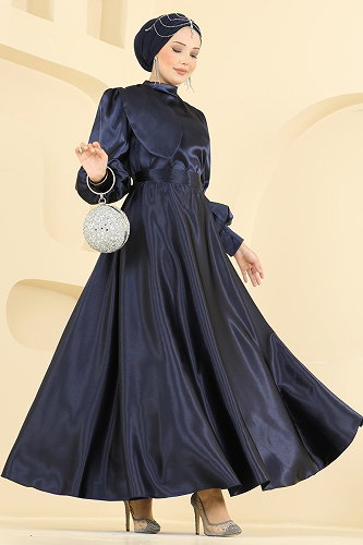 moda selvim فستان سهرة كحلي 5845EDFK1198 - Thumbnail