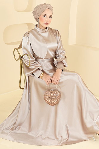 moda selvim فستان سهرة بيج 5845EDFK1198 - Thumbnail