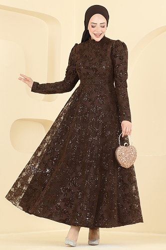 moda selvim فستان سهرة بني 5855EDFK1198 - Thumbnail