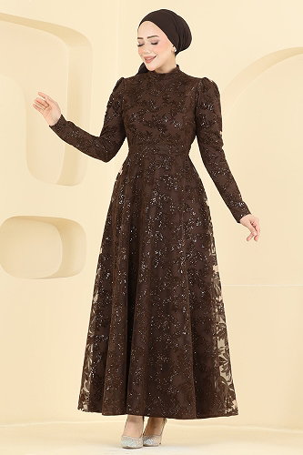 moda selvim فستان سهرة بني 5855EDFK1198 - Thumbnail
