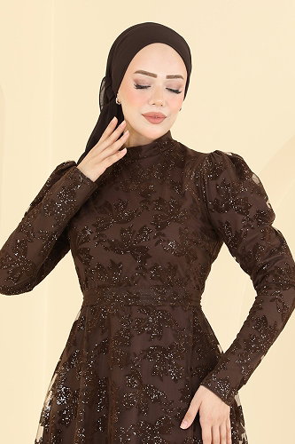 moda selvim فستان سهرة بني 5855EDFK1198 - Thumbnail
