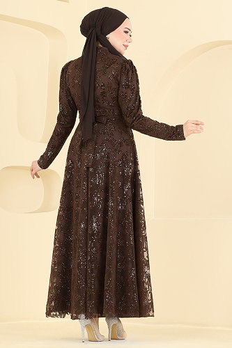 moda selvim فستان سهرة بني 5855EDFK1198 - Thumbnail