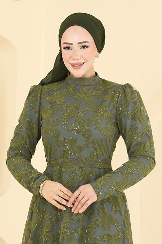 moda selvim Evening Dress 5855EDFK1198 Khaki - Thumbnail