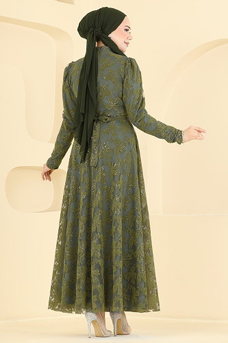 moda selvim Evening Dress 5855EDFK1198 Khaki - Thumbnail