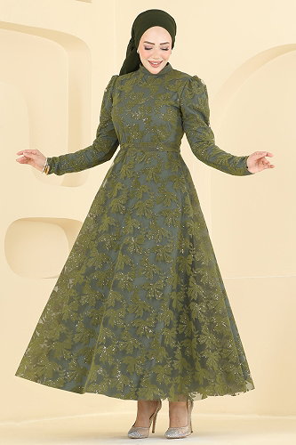 moda selvim فستان سهرة اخضر عفني 5855EDFK1198 - Thumbnail