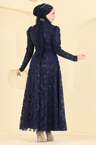 moda selvim Evening Dress 5855EDFK1198 Navy Blue - Thumbnail