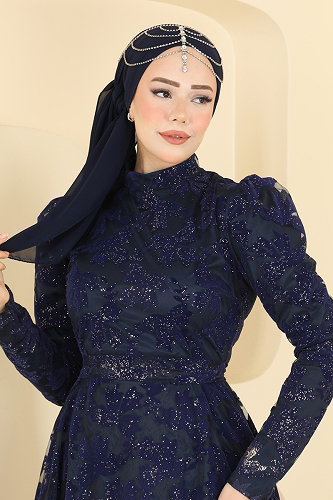 moda selvim فستان سهرة كحلي 5855EDFK1198 - Thumbnail