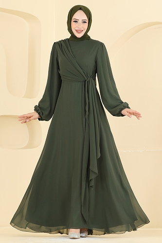 moda selvim Evening Dress 5856EDFK1198 Khaki - Thumbnail