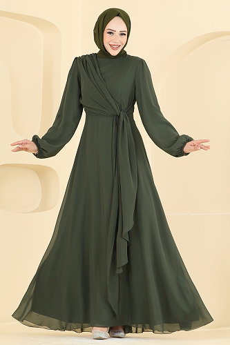 moda selvim Evening Dress 5856EDFK1198 Khaki - Thumbnail