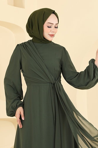 moda selvim Evening Dress 5856EDFK1198 Khaki - Thumbnail