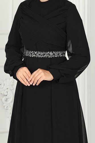 moda selvim فستان سهرة أسود 5940AB368 - Thumbnail