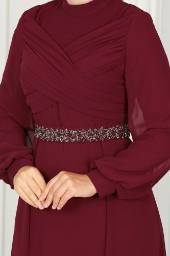 moda selvim EVENING DRESS 5940AB368 Burgundy - Thumbnail