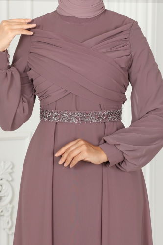 moda selvim EVENING DRESS 5940AB368 Dark Lilac - Thumbnail