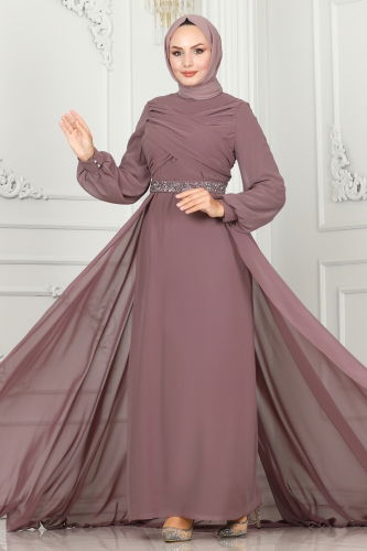 moda selvim Evening Dress 5940AB368 Dark Lilac - Thumbnail