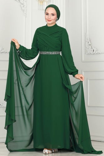 moda selvim Evening Dress 5940AB368 Emerald - Thumbnail