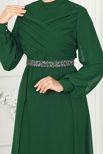 moda selvim Evening Dress 5940AB368 Emerald - Thumbnail