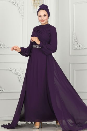 moda selvim EVENING DRESS 5940AB368 Purple - Thumbnail