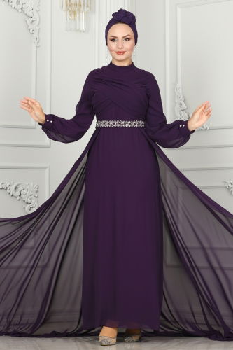 moda selvim Evening Dress 5940AB368 Purple - Thumbnail