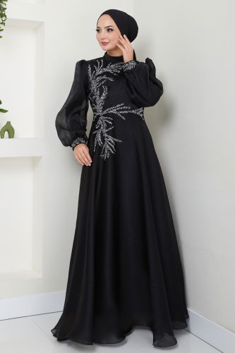 moda selvim Evening Dress 5951AB368 Black - Thumbnail