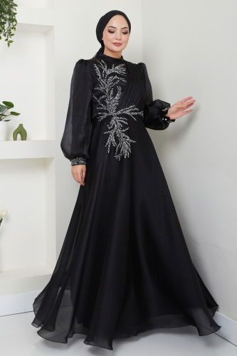 moda selvim Evening Dress 5951AB368 Black - Thumbnail