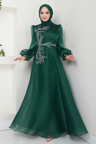 moda selvim Evening Dress 5951AB368 Emerald - Thumbnail