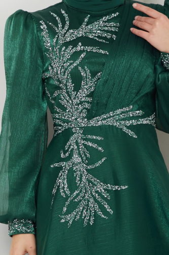 moda selvim Evening Dress 5951AB368 Emerald - Thumbnail