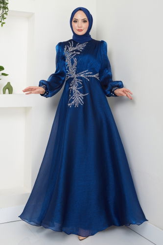 moda selvim Evening Dress 5951AB368 Indigo - Thumbnail