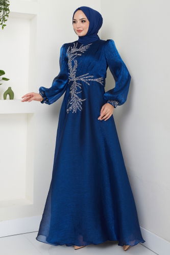 moda selvim Evening Dress 5951AB368 Indigo - Thumbnail