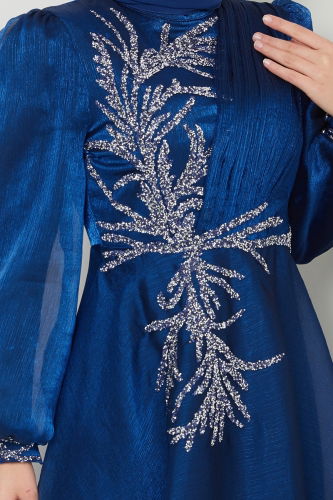 moda selvim Evening Dress 5951AB368 Indigo - Thumbnail