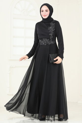 moda selvim Evening Dress 5971AB368 Black - Thumbnail