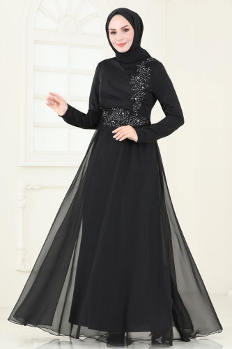 moda selvim Evening Dress 5971AB368 Black - Thumbnail