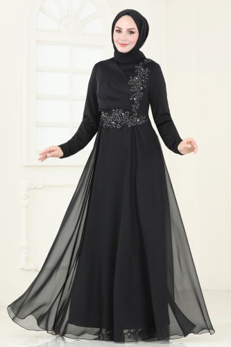 moda selvim Evening Dress 5971AB368 Black - Thumbnail