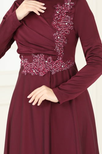 moda selvim Evening Dress 5971AB368 Burgundy - Thumbnail